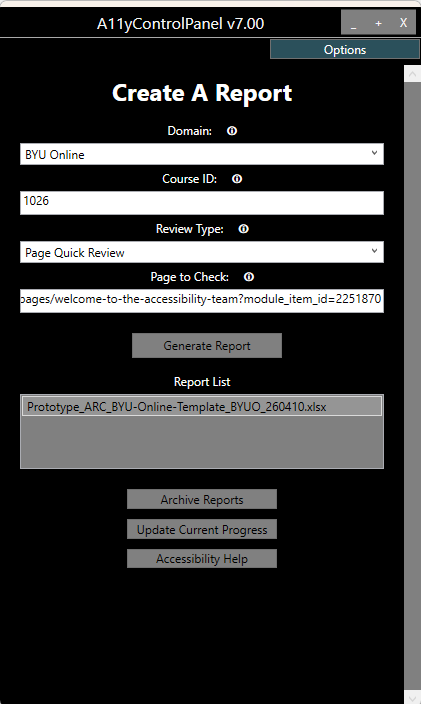 Accessibility Panel User Interface