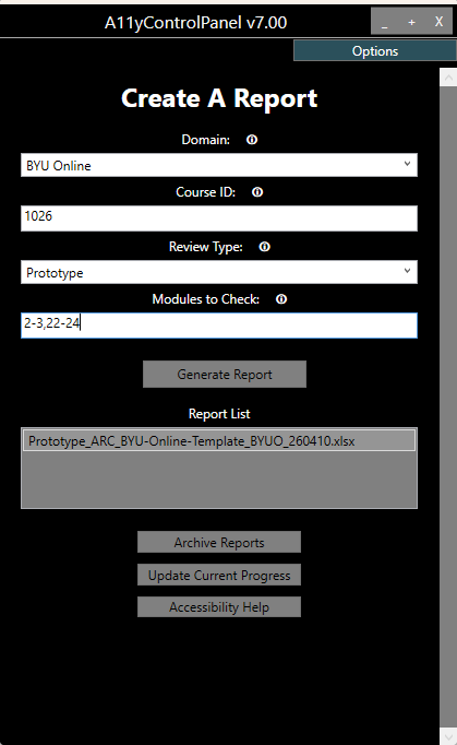 Accessibility Panel User Interface